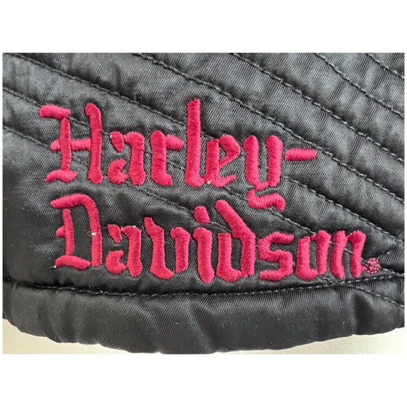Harley-Davidson Medium Jacket with Real Fur Hood Trim Red Embroidered Back - Picture 8 of 15